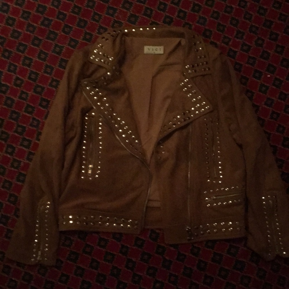Soft Faux Suede Camel Studded Jacket